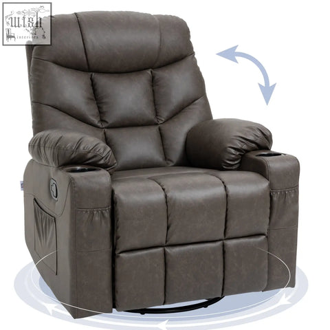 Brown faux leather recliner chair with footrest and two cup holders by homcom for comfy lounging