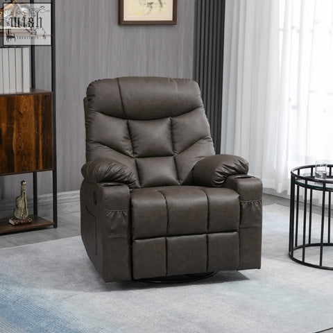 Brown dark faux leather recliner chair with quilted cushioning and two cup holders from HOMCOM