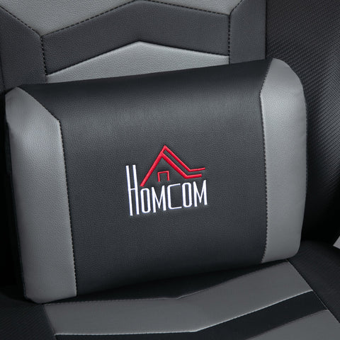 Black and gray pu leather massage recliner chair headrest with lumbar support and red homcom logo embroidery
