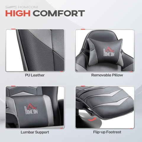 Black pu leather massage recliner chair with gray accents lumbar support and red logo on removable pillow