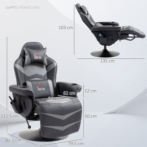 Black and gray HOMCOM massage recliner chair with lumbar support pu leather cup holders and modern angular stitching