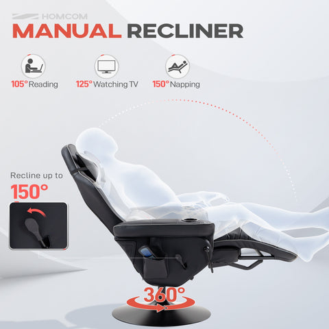 Black homcom massage recliner chair in pu leather with 150 degree recline 360 degree swivel and lumbar support