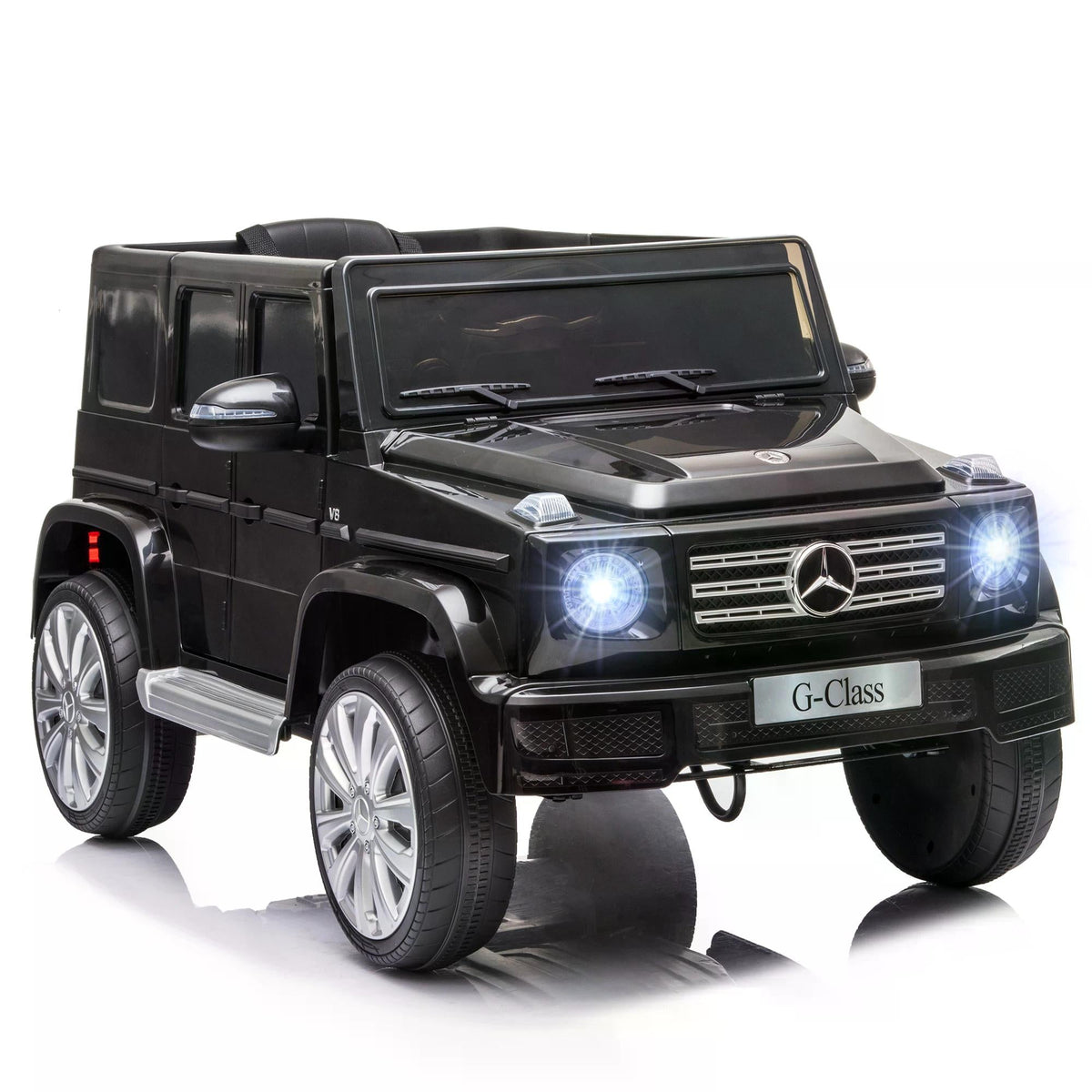 Black mercedes benz g500 electric ride on car toy with silver rims and illuminated headlights for kids by HOMCOM