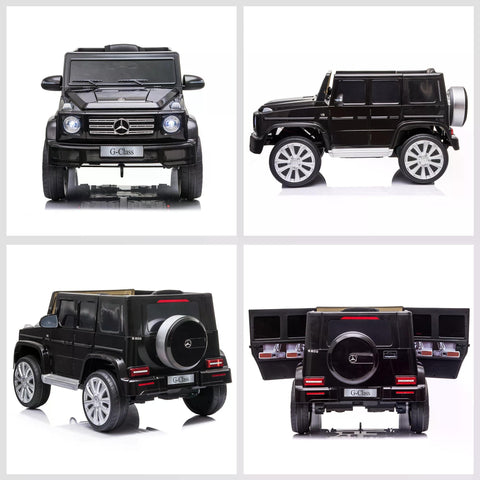 Black mercedes benz g500 electric ride on car toy with silver rims and chrome accents for kids with remote control