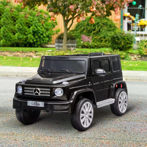 Black mercedes benz g500 12v kids electric ride on car toy with silver alloy wheels and chrome accents by homcom
