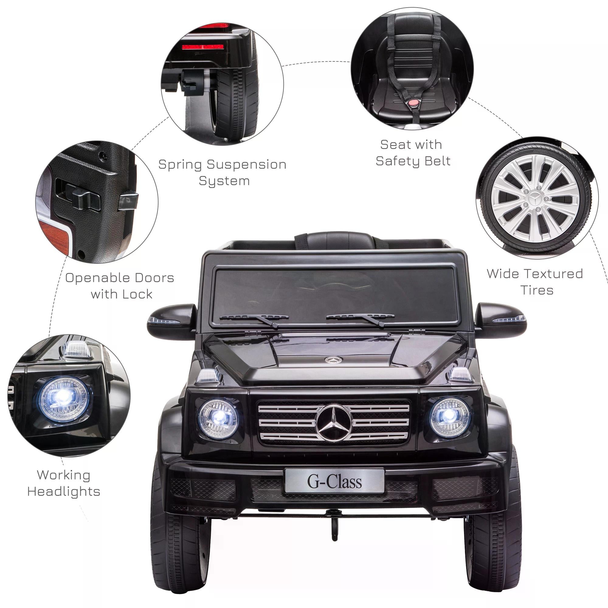 Black kids electric toy mercedes benz g500 ride on car with chrome accents and remote control by homcom