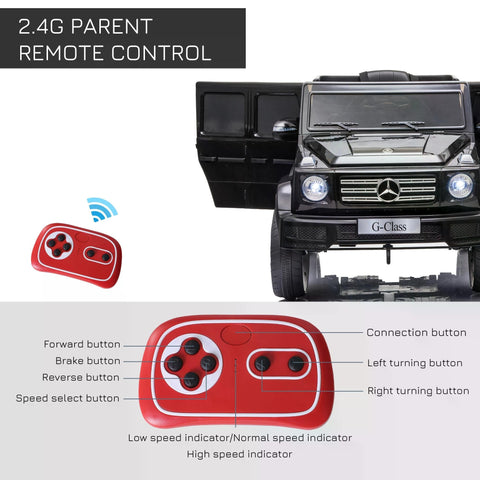 Black mercedes benz g500 electric ride on car toy with chrome accents and illuminated headlights for kids by HOMCOM