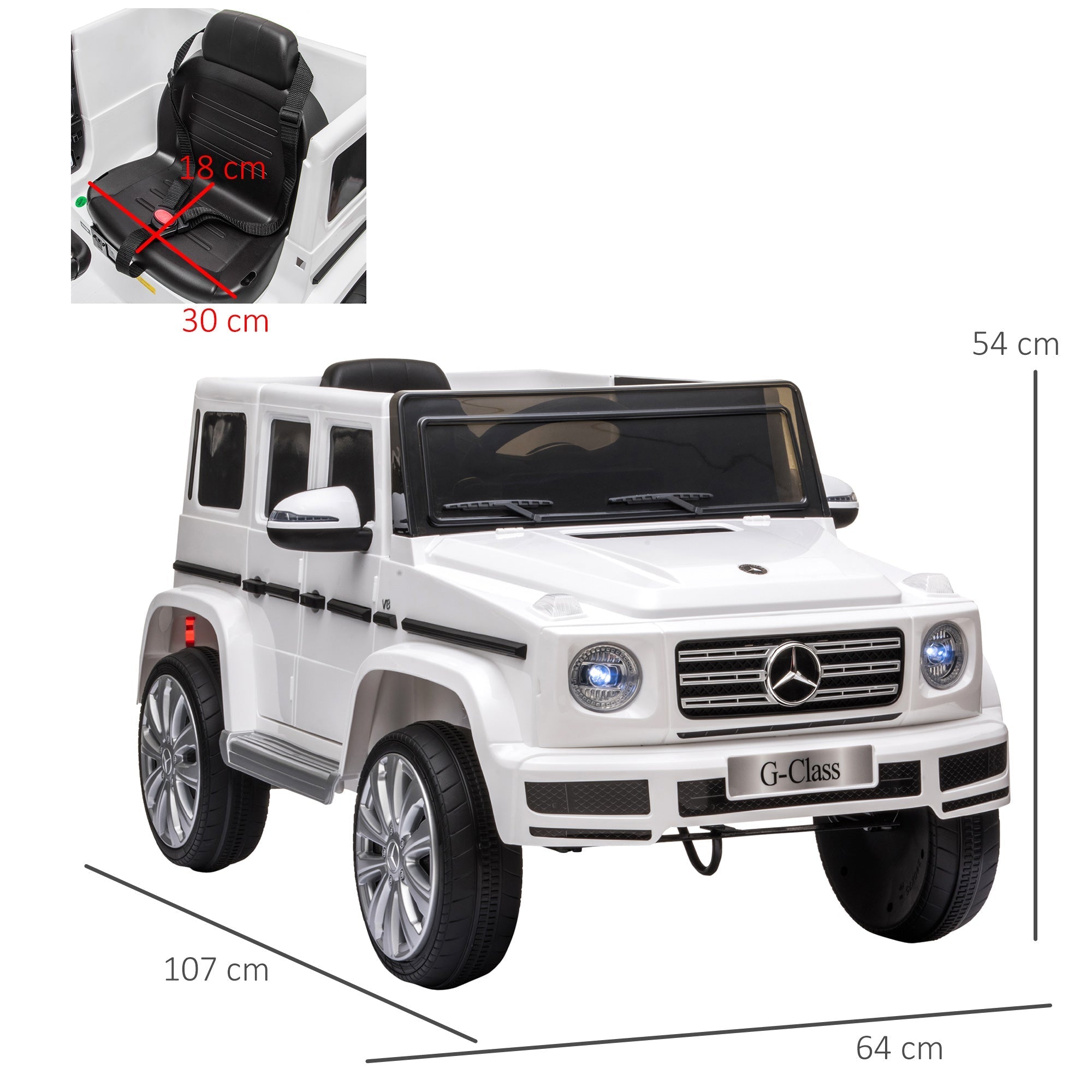 White mercedes benz g500 kids electric ride on car with black interior silver rims parental remote control