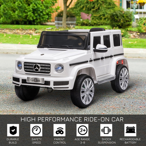 White homcom mercedes benz g500 kids electric ride on car with chrome accents music lights and remote control