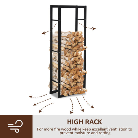 Black metal firewood rack log holder with rust-resistant design allows neat wood storage for indoor outdoor use