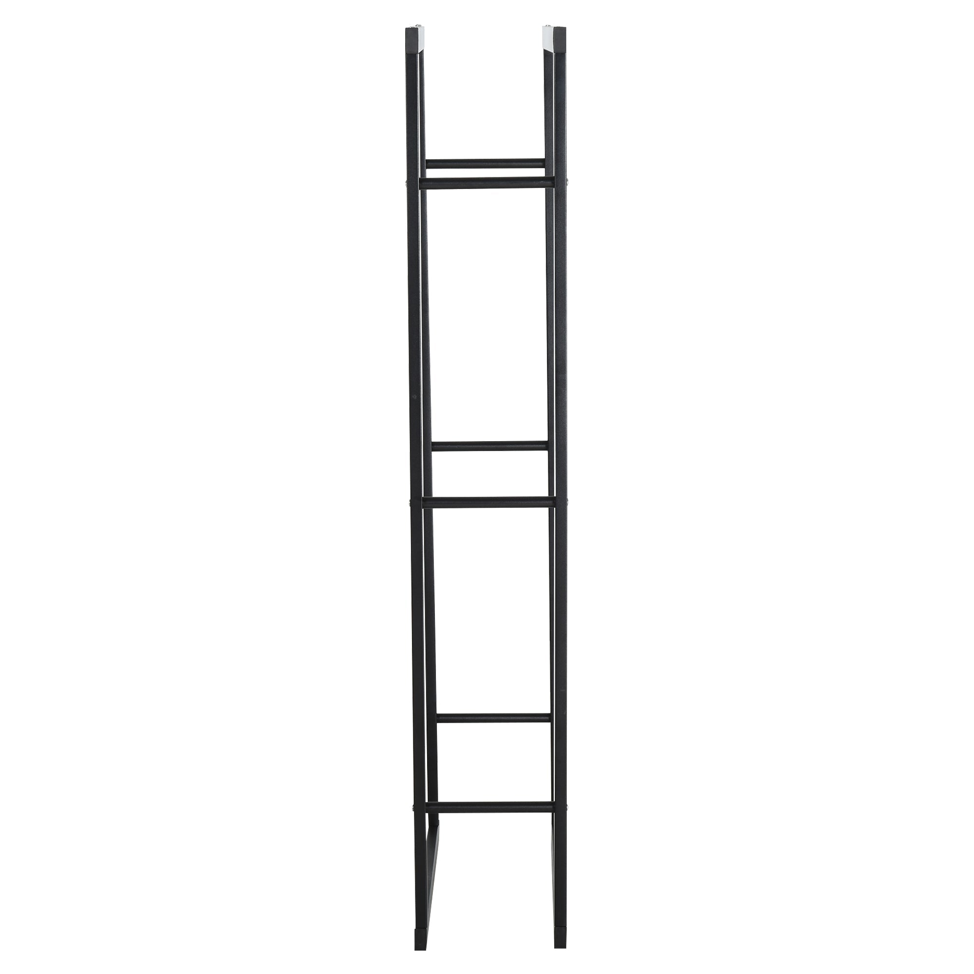 Black metal log holder with sleek design and sturdy rungs for wood storage indoor outdoor fireplaces