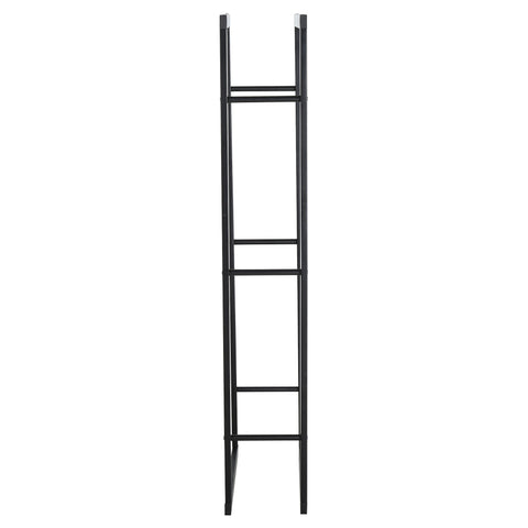 Black metal log holder with sleek design and sturdy rungs for wood storage indoor outdoor fireplaces