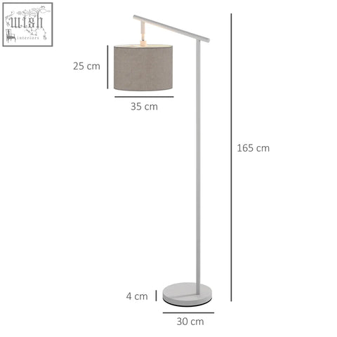 Modern minimalist homcom floor lamp with white metal frame grey fabric shade and led bulb included for living room