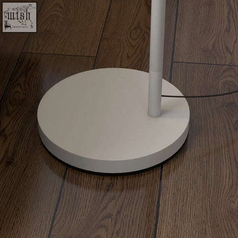 White circular metal frame floor lamp base with sleek minimalist design led bulb included for living room and bedroom