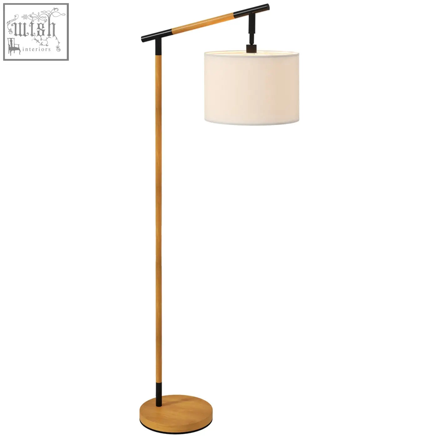 Modern homcom floor lamp with slender wooden pole black metal accents off-white shade and led bulb included