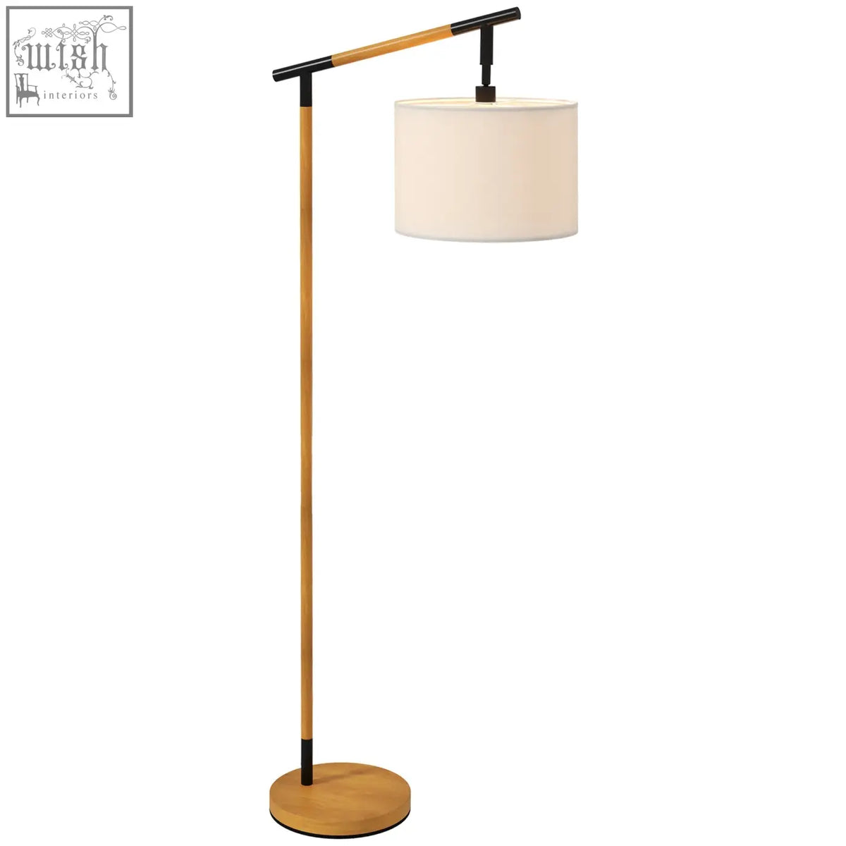 Modern homcom floor lamp with slender wooden pole black metal accents off-white shade and led bulb included