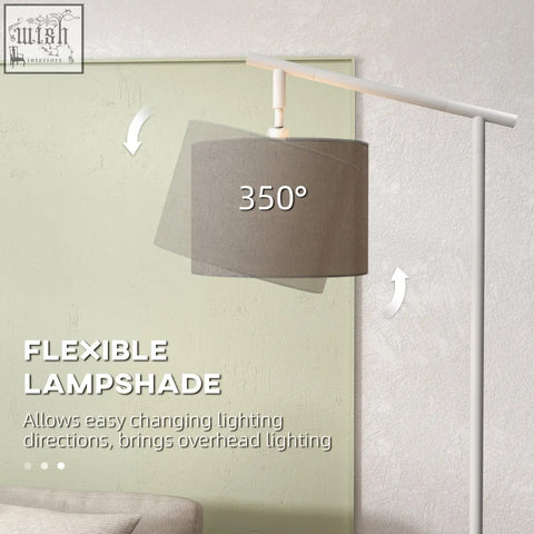 Homcom grey metal frame floor lamp with sleek taupe flexible lampshade and led bulb included for living room