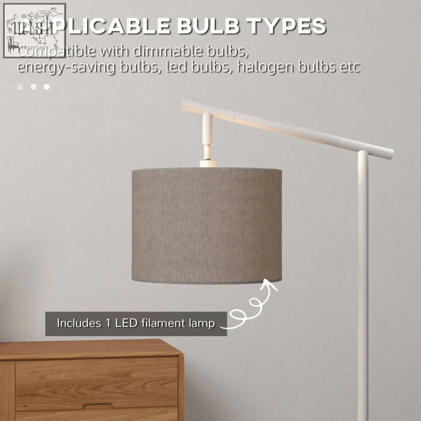 Modern white HOMCOM floor lamp with metal frame and rotating beige fabric shade with led bulb included for living room