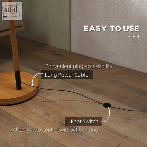 Modern brown homcom floor lamp with wooden base pole black foot switch and led bulb included for living room and bedroom