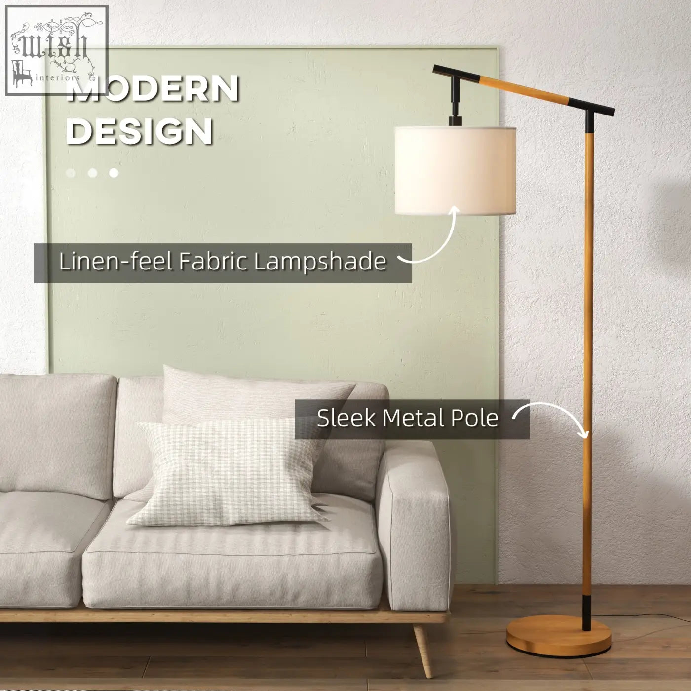 Modern homcom metal frame floor lamp with rotating beige linen fabric shade wood accents and led bulb included for living room