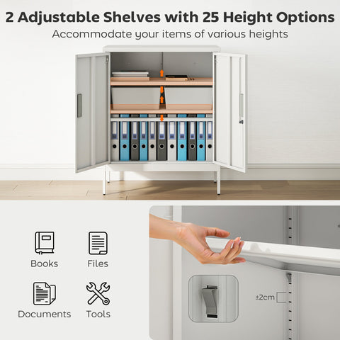 White homcom metal storage cabinet with lock two adjustable shelves and 25 height options for home office use