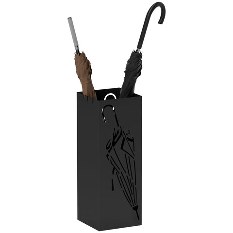 Black metal homcom umbrella stand with minimalist cutout and removable drip tray for stylish umbrella storage