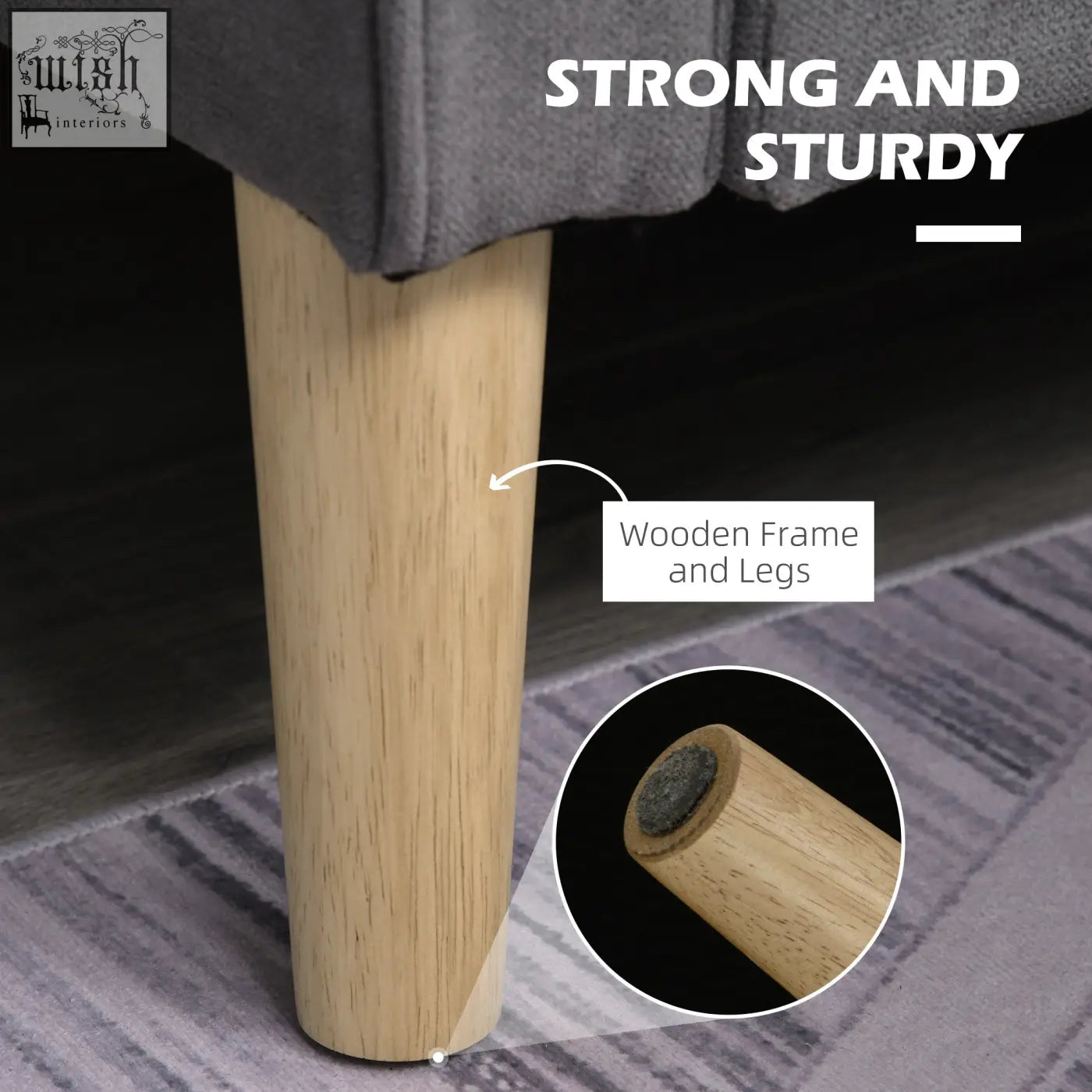 Light-colored eucalyptus wood legs ensure stability on the modern grey 2 seater sofa with hidden storage by HOMCOM