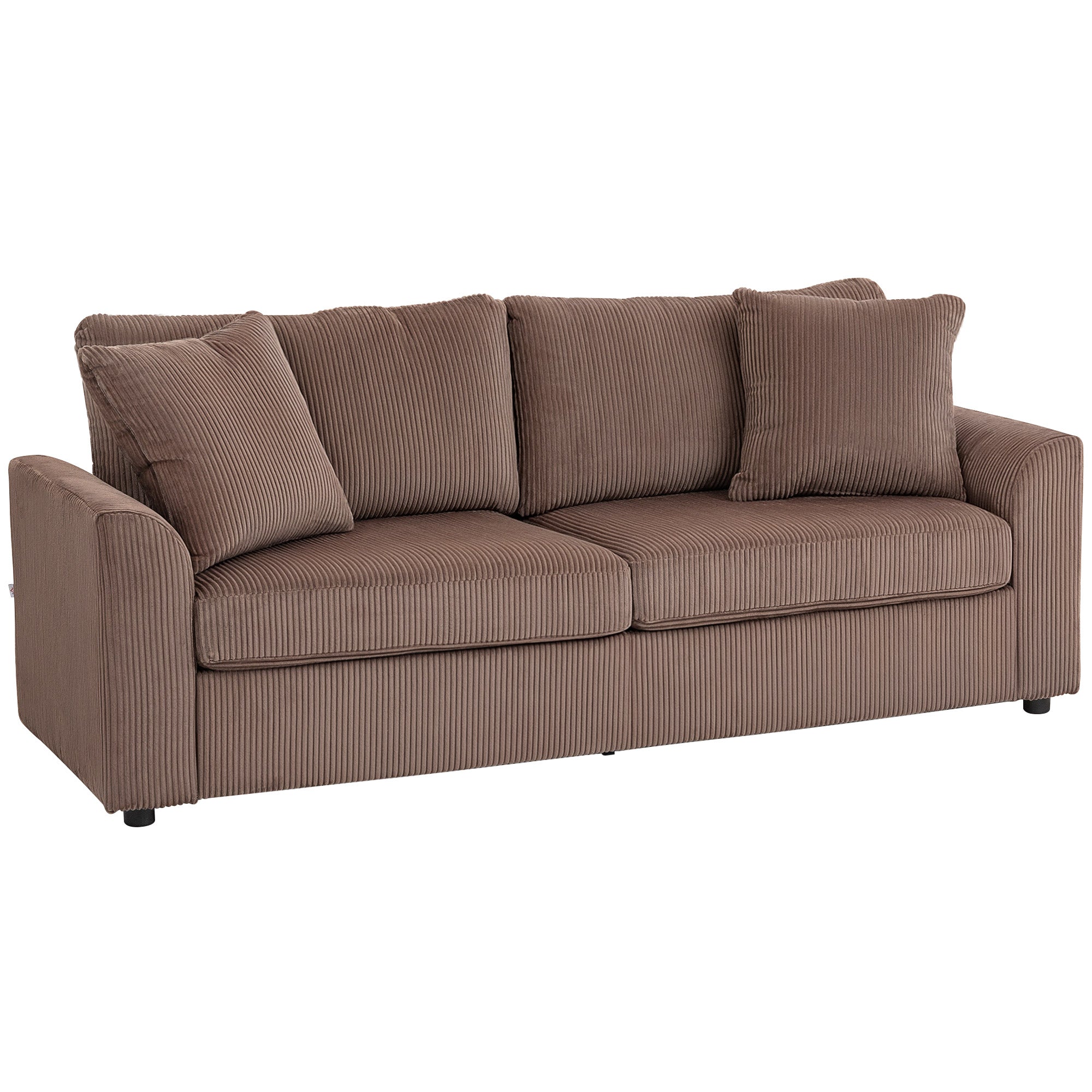 Brown corduroy three seater sofa with spring pack and matching scatter cushions for living room or home office
