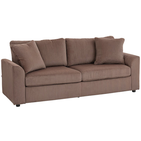Brown corduroy three seater sofa with spring pack and matching scatter cushions for living room or home office