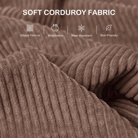 Plush taupe corduroy fabric with soft ribbed texture on homcom modern 3 seater sofa with spring pack and scatter cushions