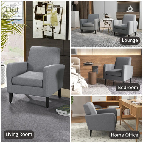 Gray upholstered homcom modern accent occasional chair with rubber wood legs for a comfy sitting experience