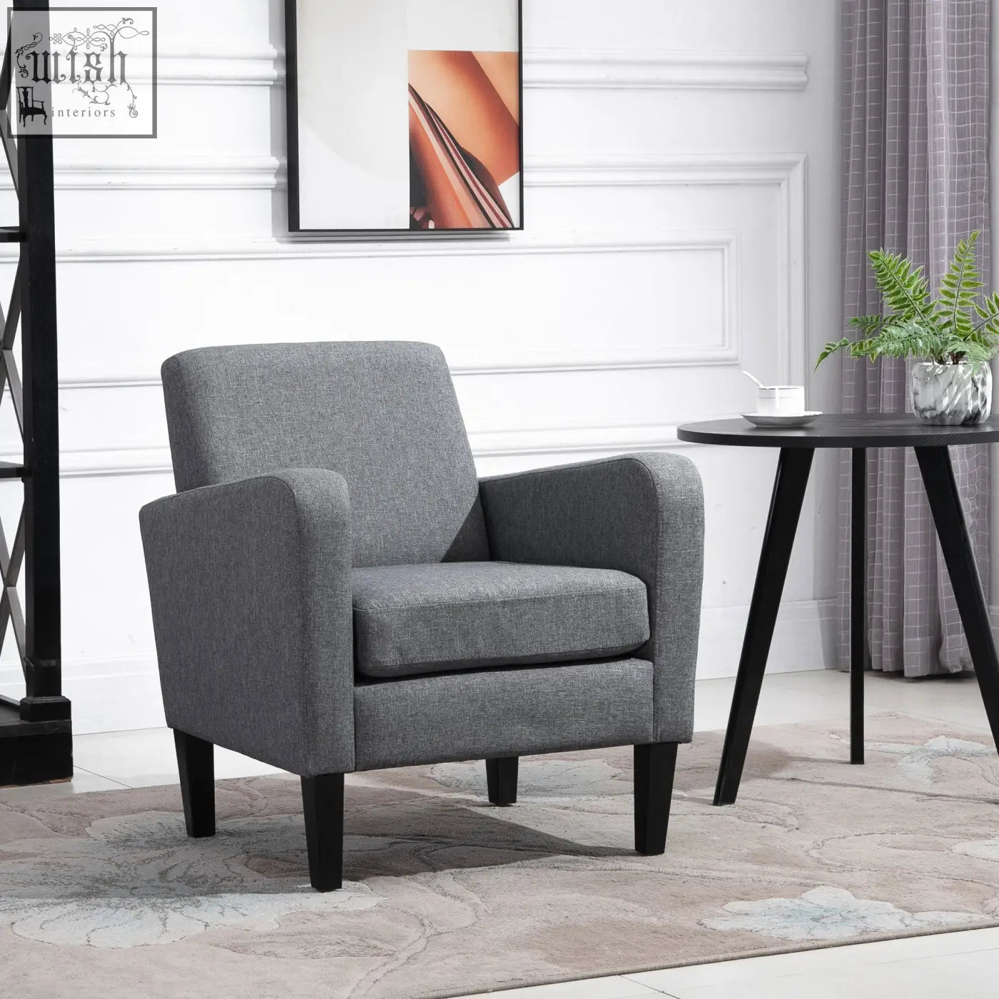 Gray upholstered homcom modern accent occasional chair with rubber wood legs for a comfy sitting experience
