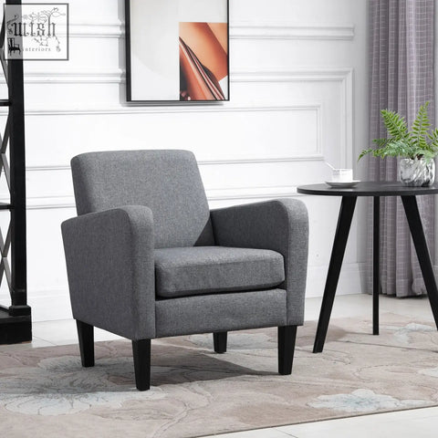 Gray upholstered homcom modern accent occasional chair with rubber wood legs for a comfy sitting experience