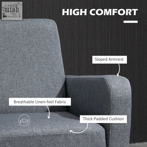 Gray upholstered occasional chair with breathable linen fabric thick cushion and sturdy rubber wood legs for sitting experience