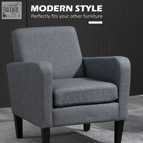 Modern grey HOMCOM occasional chair with textured fabric and sleek rubber wood legs for a comfy sitting experience