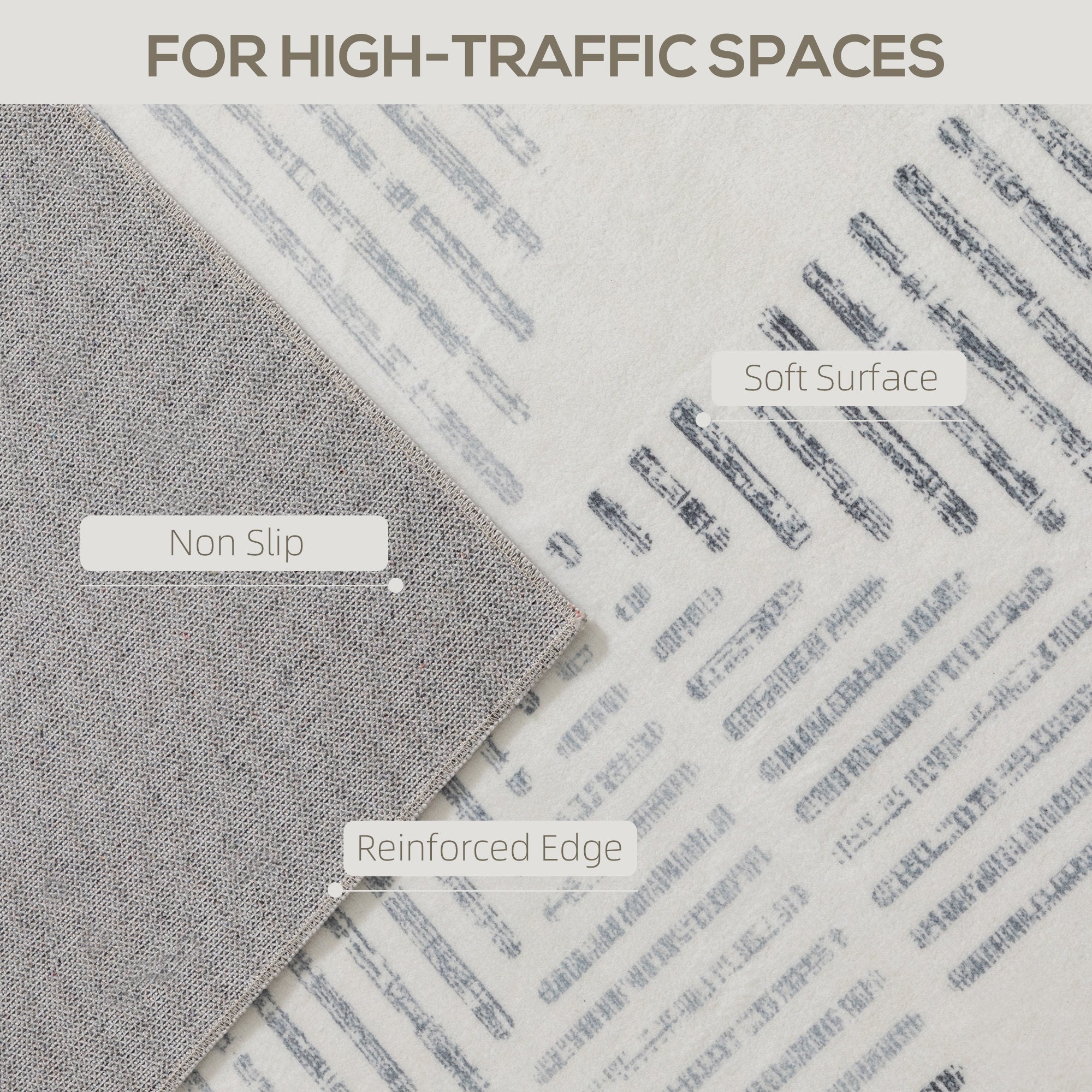 Gray textured homcom area rug with geometric pattern non slip washable soft surface for living room and bedroom