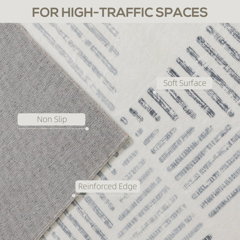 Gray textured homcom area rug with geometric pattern non slip washable soft surface for living room and bedroom