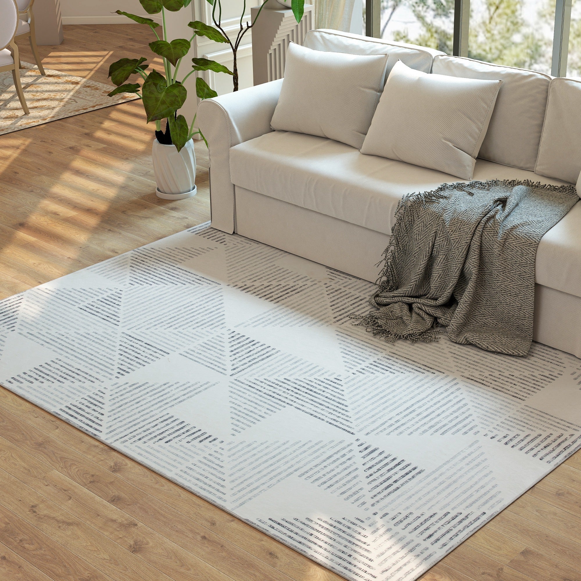 Homcom modern area rug with white geometric pattern and gray diagonal stripes soft washable carpet for living room