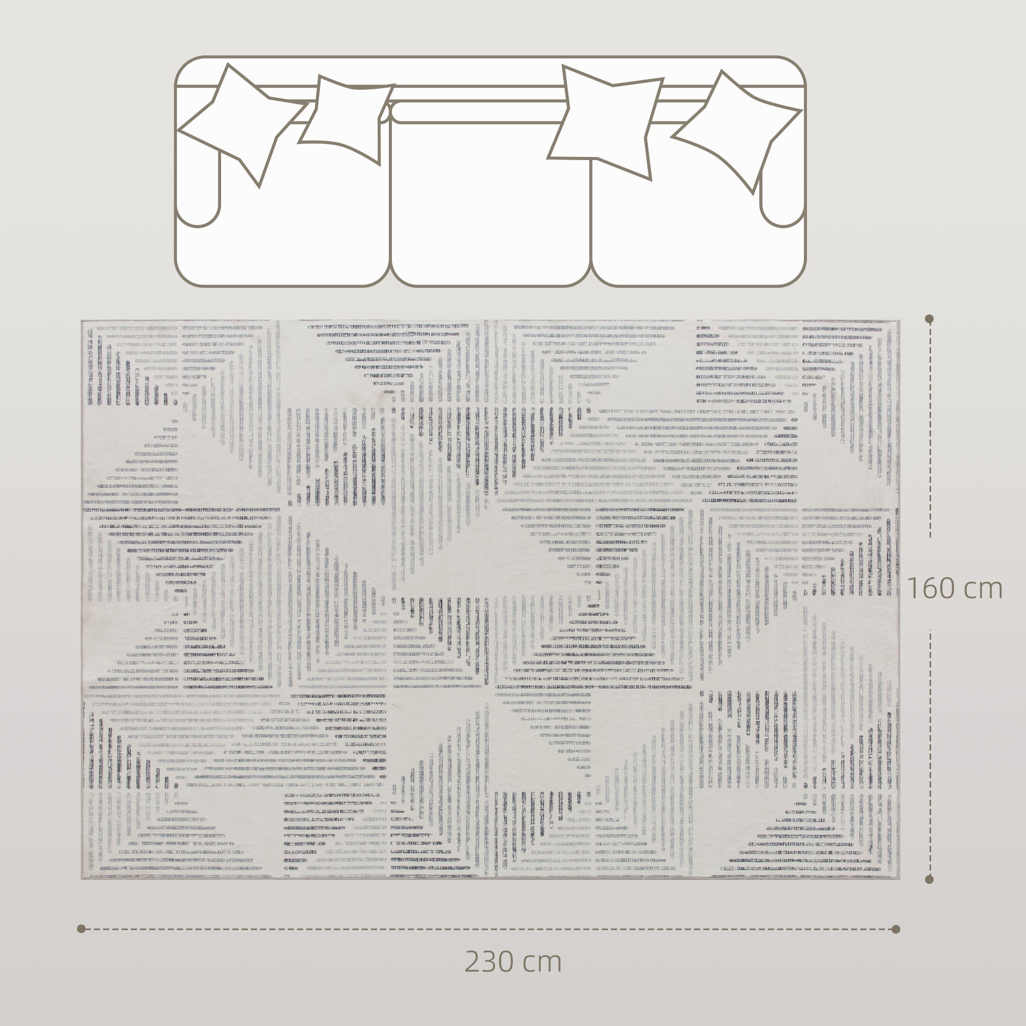 Gray patterned area rug with star motifs and geometric pattern soft non slip washable carpet 230 by 160 cm