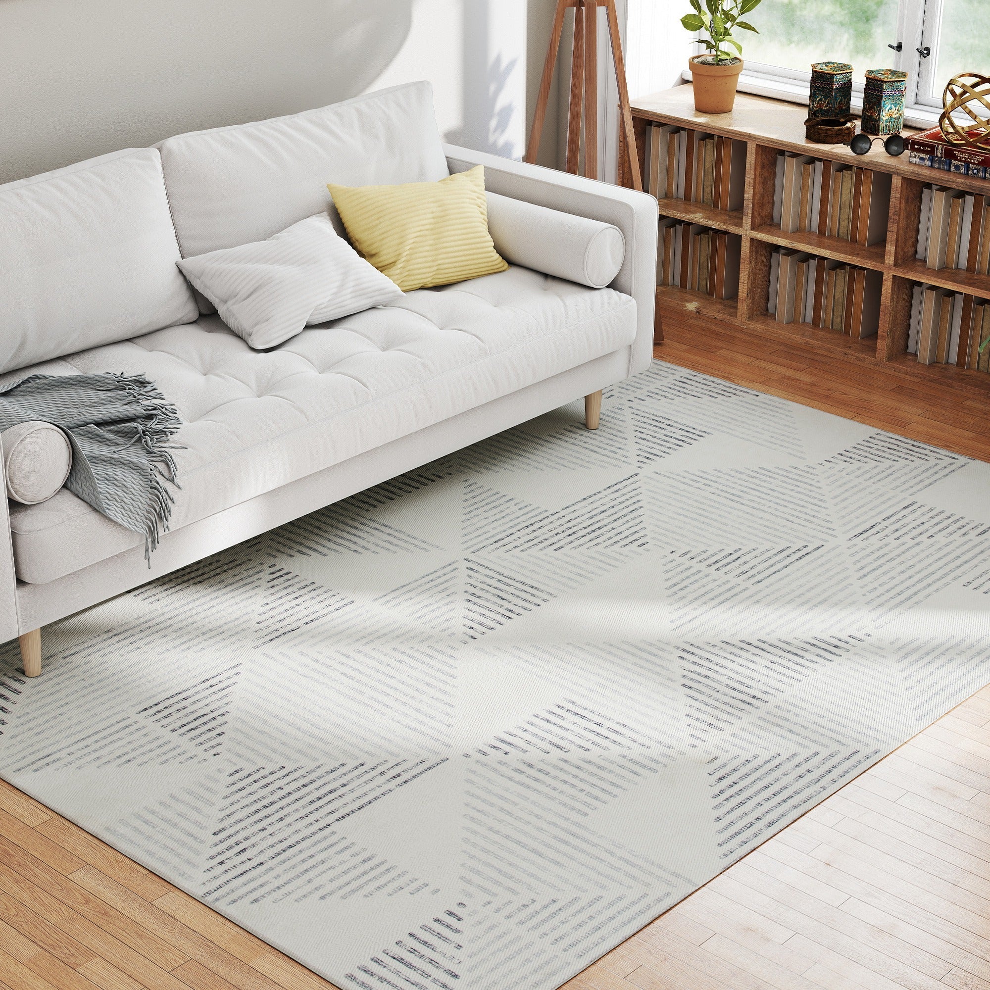 Homcom modern area rug with soft gray and white geometric pattern made for living room bedroom and home office use