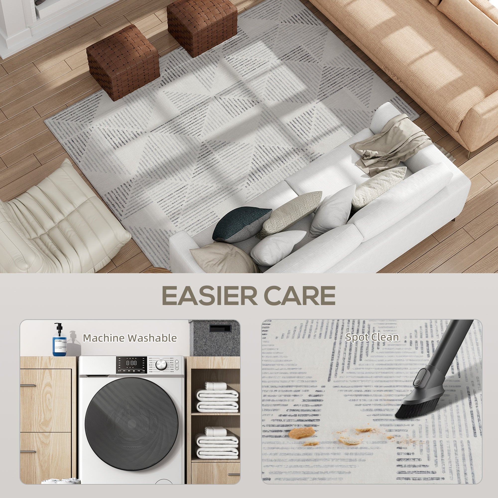 White geometric pattern area rug from HOMCOM with modern design soft washable carpet for living room or bedroom