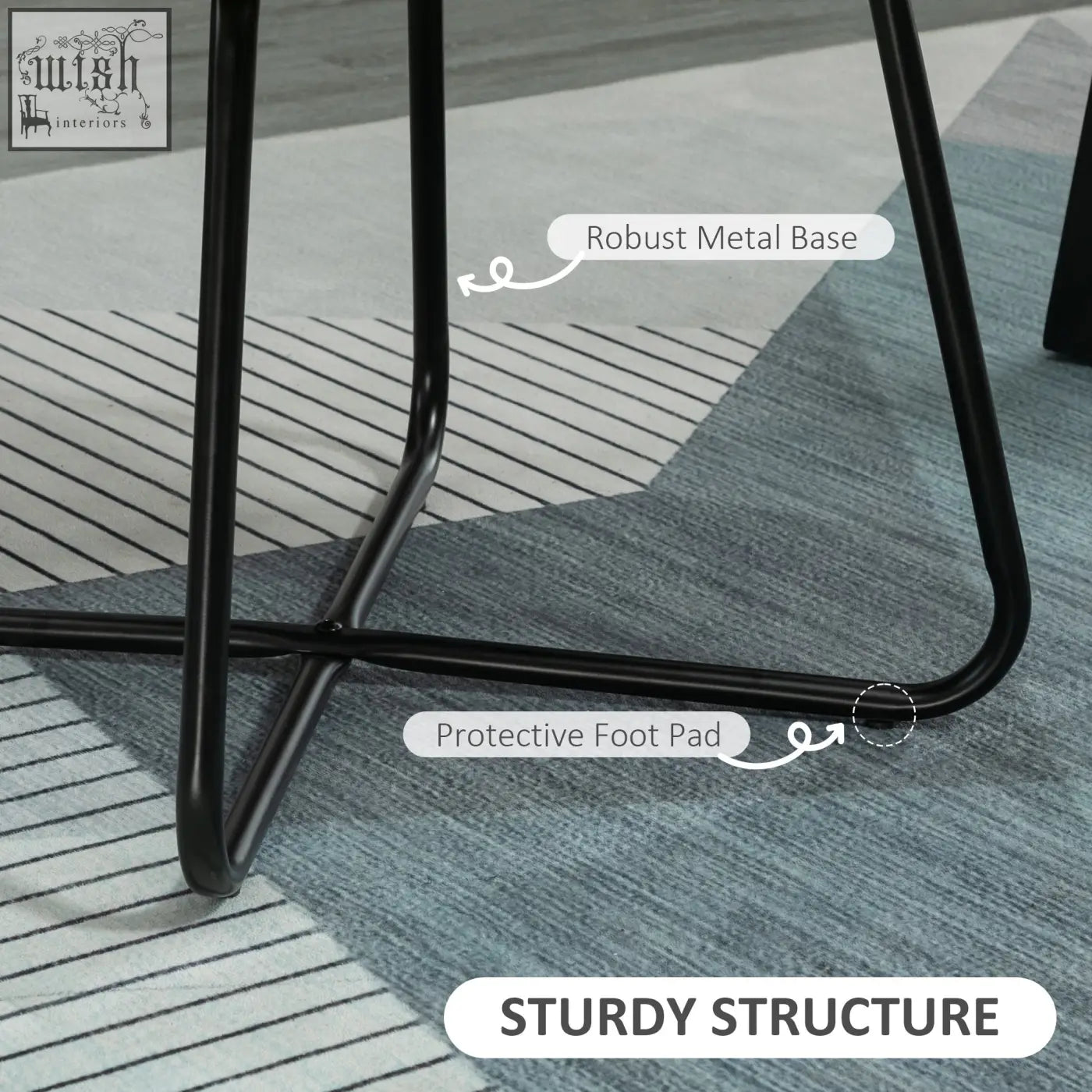 Black metal table legs with sturdy structure and protective foot pads on green HOMCOM accent chair with metal base