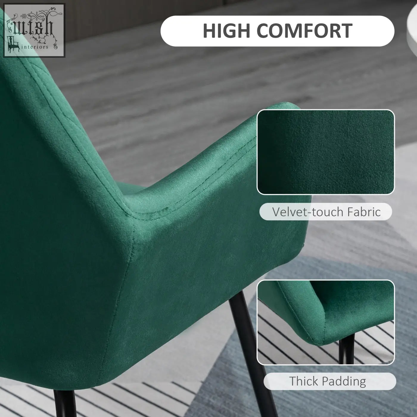 Homcom modern green accent chair with plush velvet-feel upholstery and sleek black metal base for living room