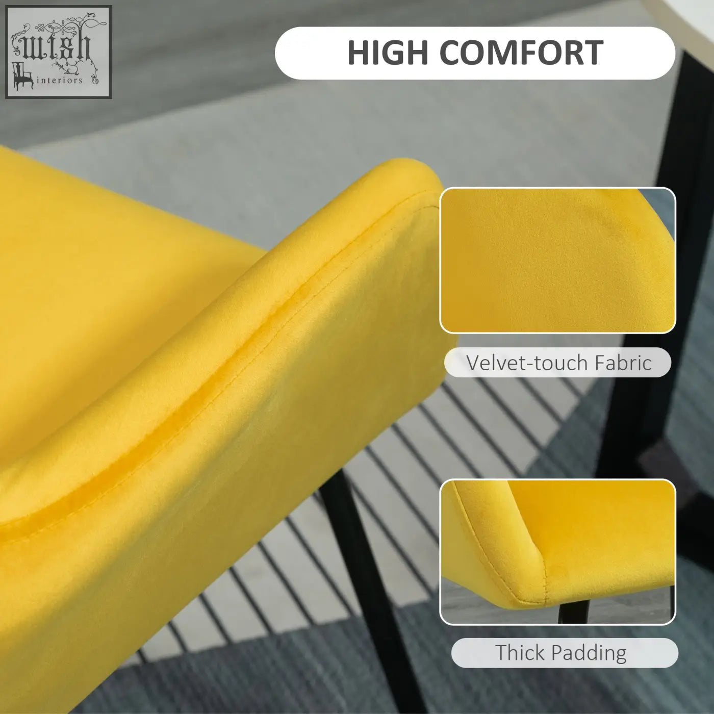Bright yellow homcom modern arm chair with velvet-feel upholstery and metal base for cozy living room comfort