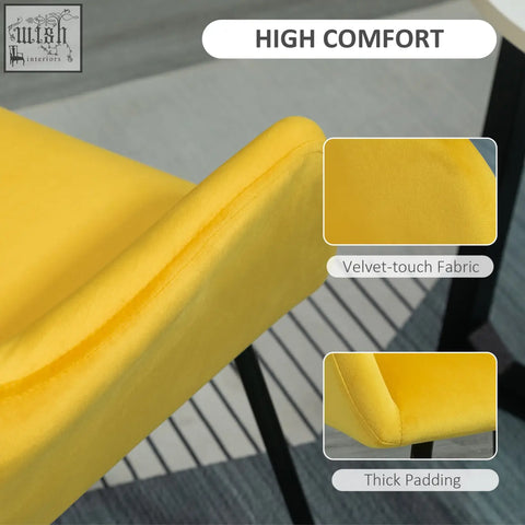 Bright yellow homcom modern arm chair with velvet-feel upholstery and metal base for cozy living room comfort