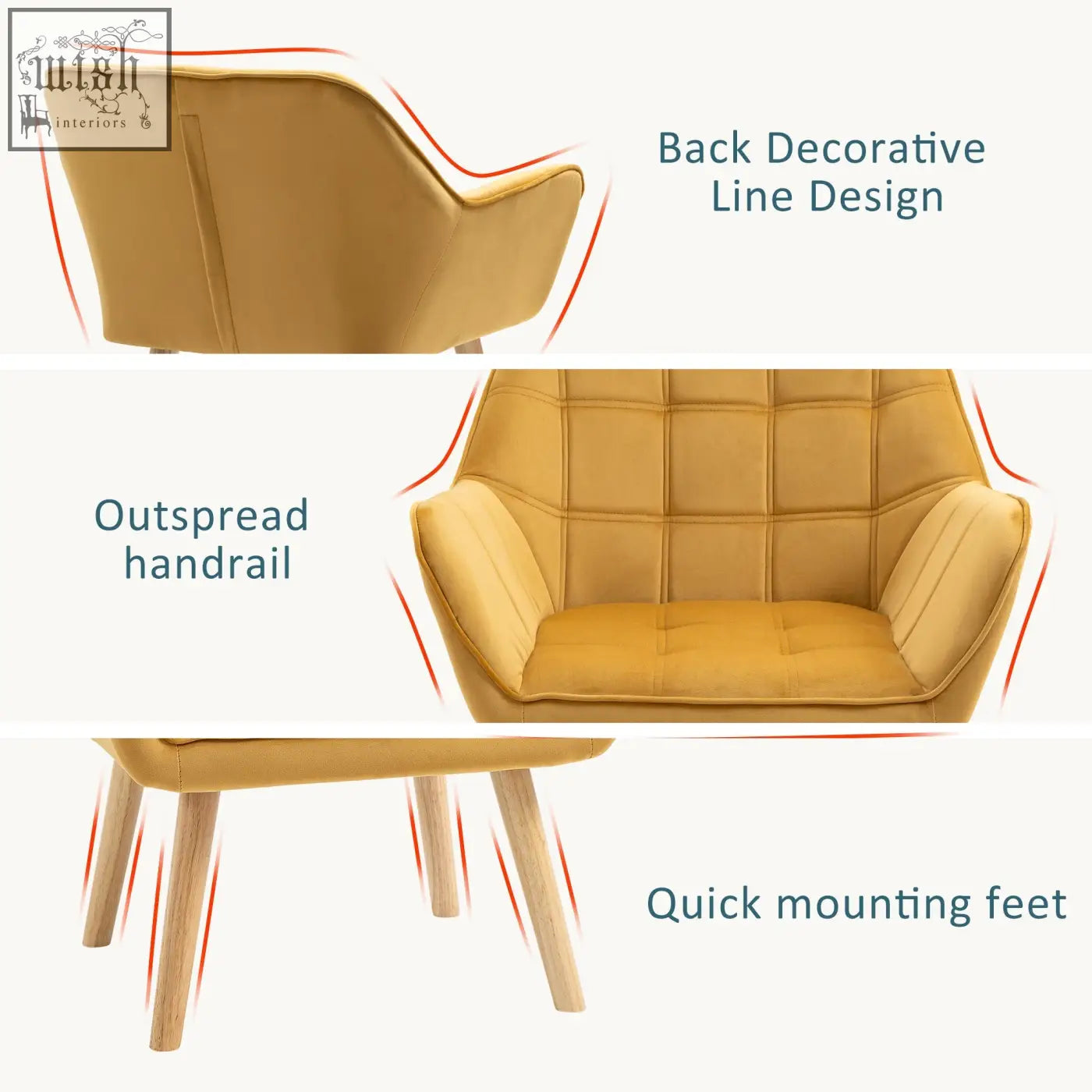 Mustard-yellow homcom modern armchair with velvet-feel upholstery wide arms and rubber wood legs for living room use