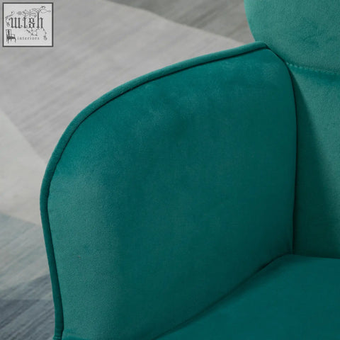 Dark green velvet armrest with plush padded seat and clean stitching on homcom modern wingback armchair
