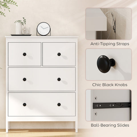 White homcom modern chest of drawers with chic black knobs and ball bearing slides for living room storage