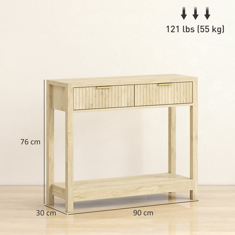 Homcom console table with fluted panel drawers in light wood and gold handles perfect for entryway or living room