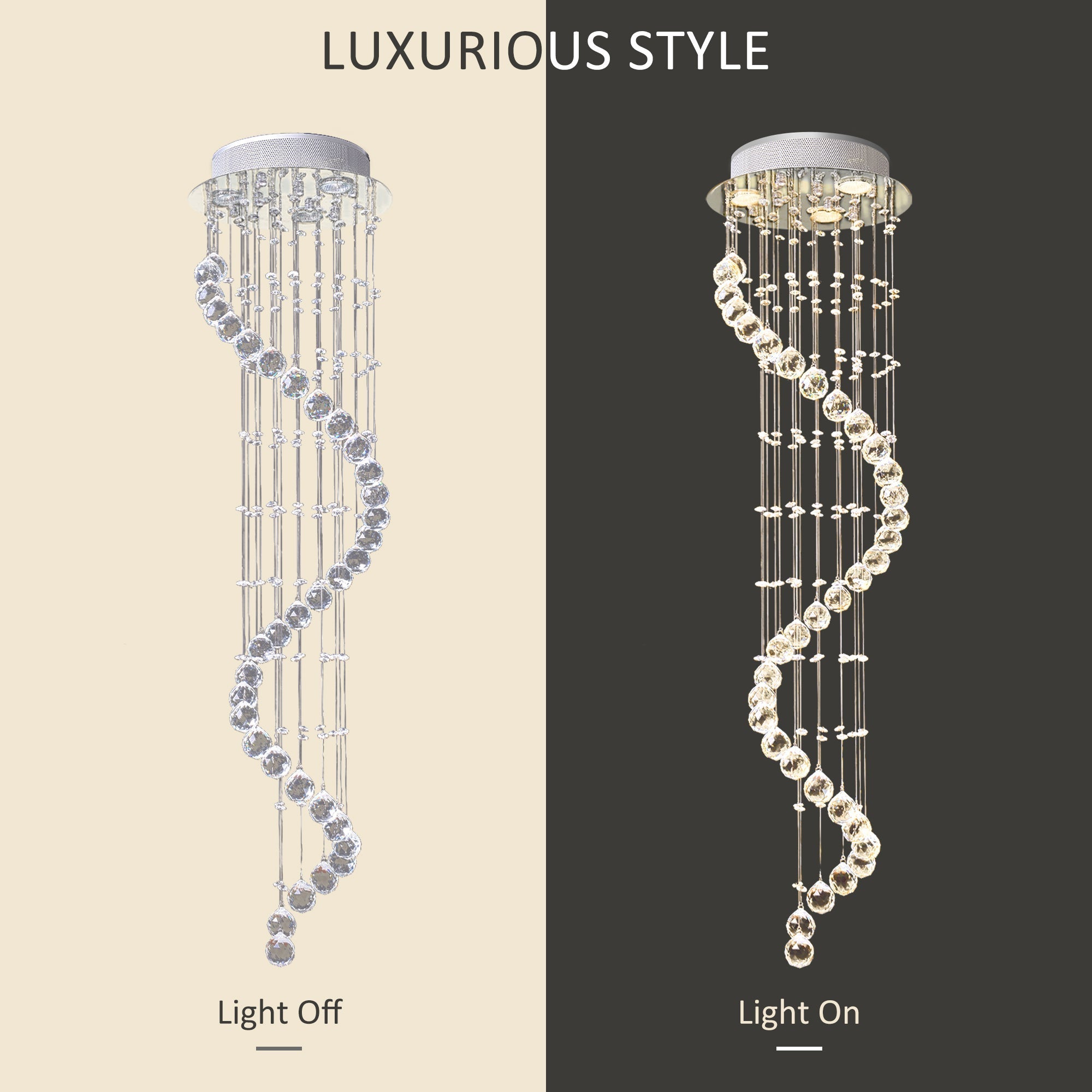 HOMCOM Modern Crystal Chandelier Ceiling Light Pendant Lamp Chrome Finish Glass Droplets New, Ф30 x 120cm